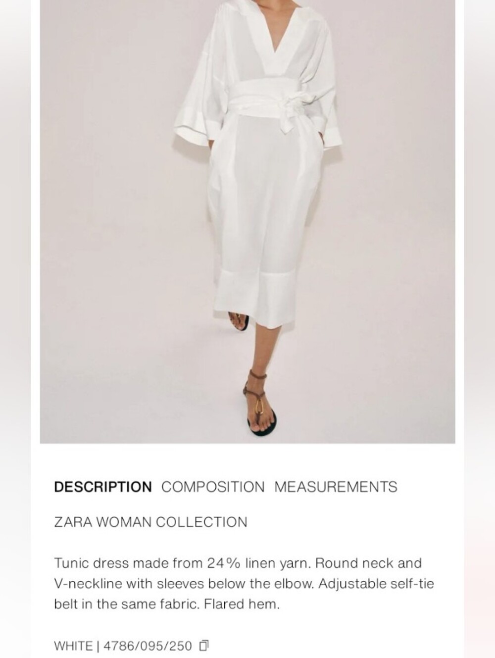 Zara Zw Colection Linen Blend Coastal Tunic Midi Dress with Long Tie Belt - Picture 16 of 16